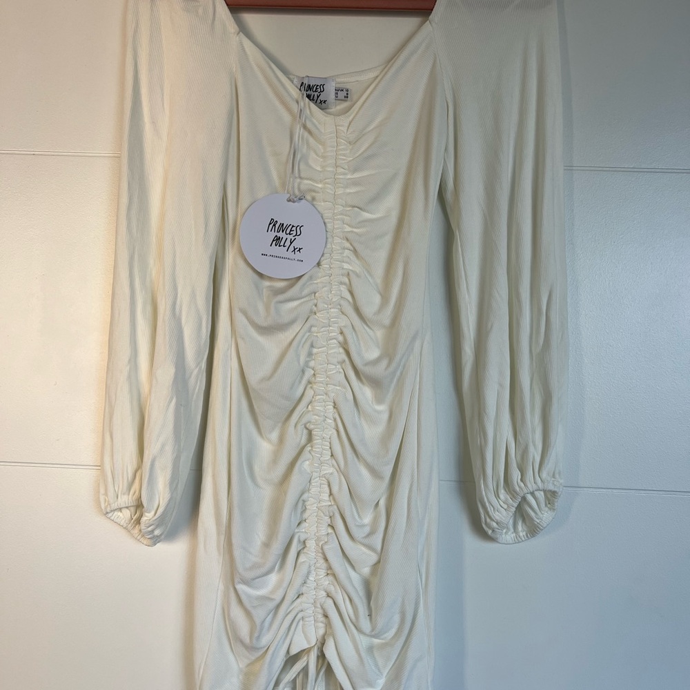 Princess Polly Cream Ruched Dress